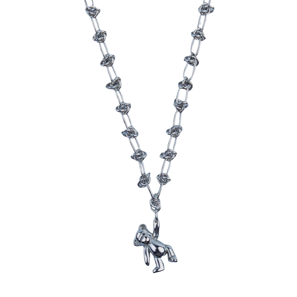 MR_GOLDss BEAR HANGING WITH KNOT NECKLACE SILVER