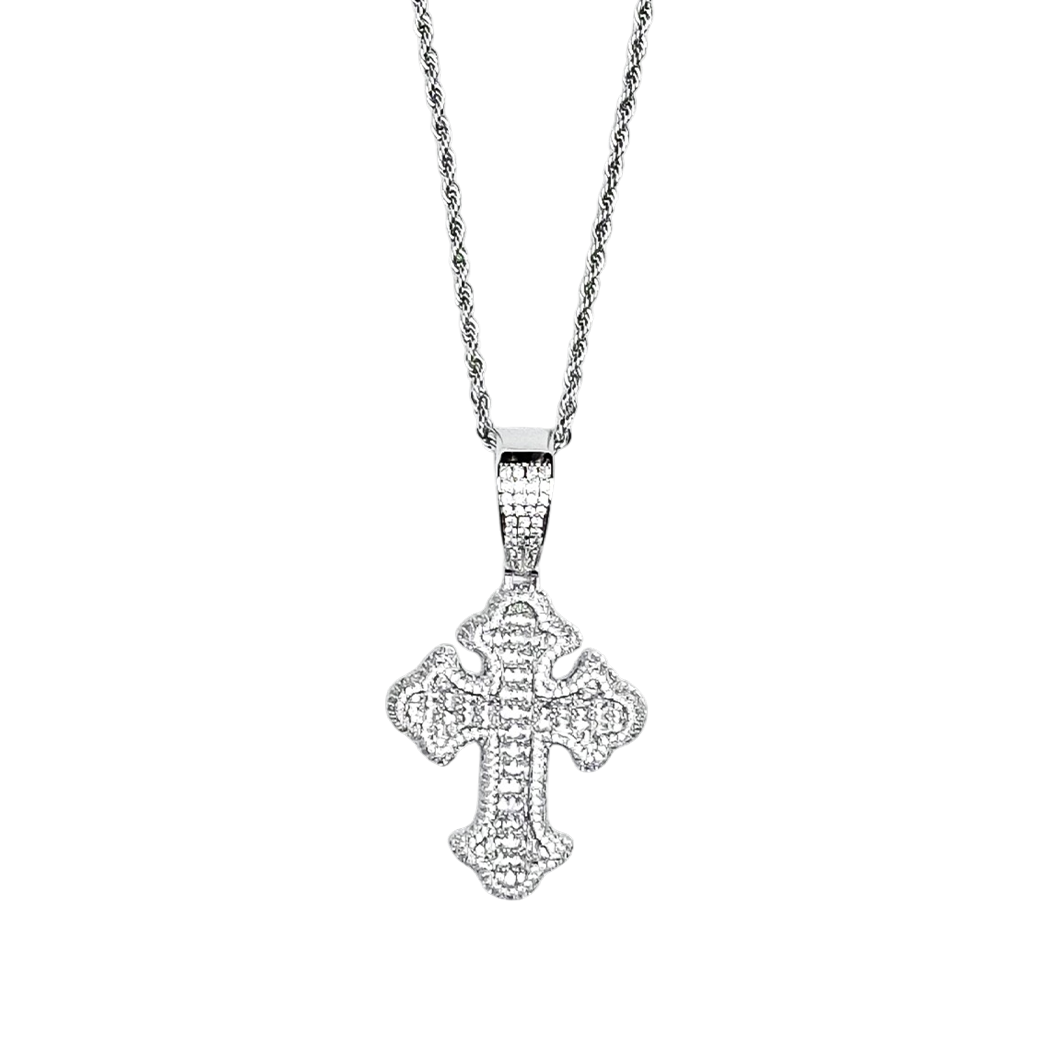MR_GOLDss BIG CROSS BAGUETTE CZ NECKLACE SILVER