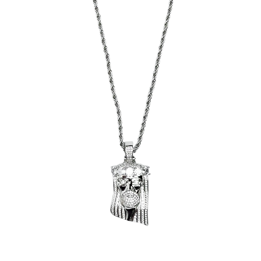 MR_GOLDss JESUS FACE CZ NECKLACE SILVER