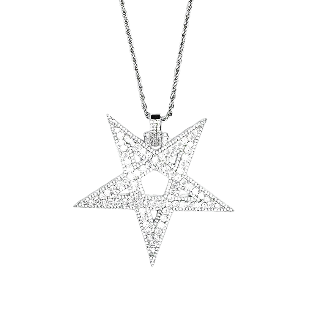 MR_GOLDss LARGE INVERTED STAR CZ NECKLACE SILVER