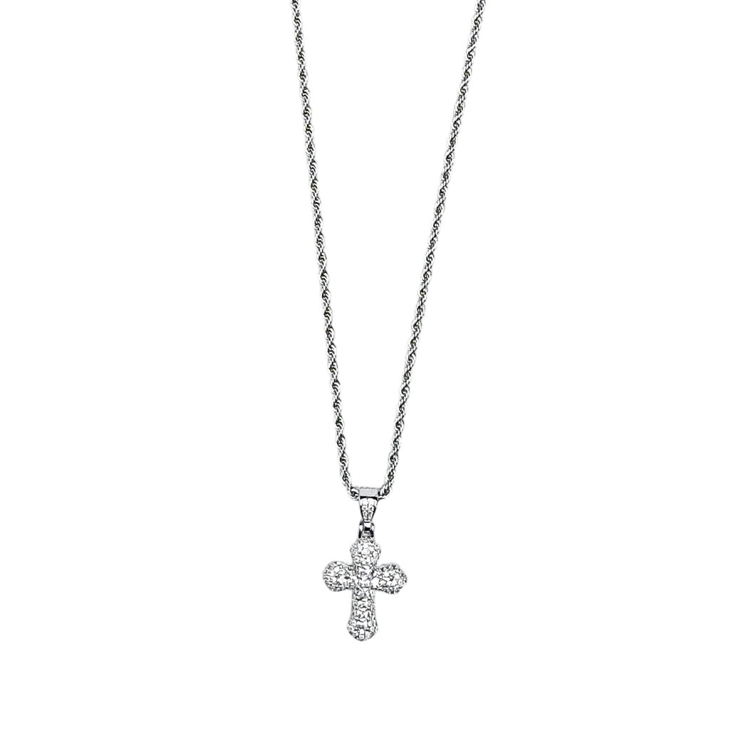 MR_GOLDss MINI CROSS BAGUETTE CZ NECKLACE SILVER