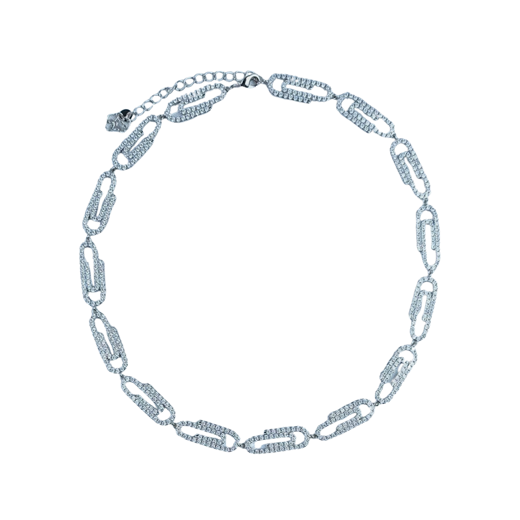 MR_GOLDss PAPER CLIP 10MM CZ NECKLACE SILVER