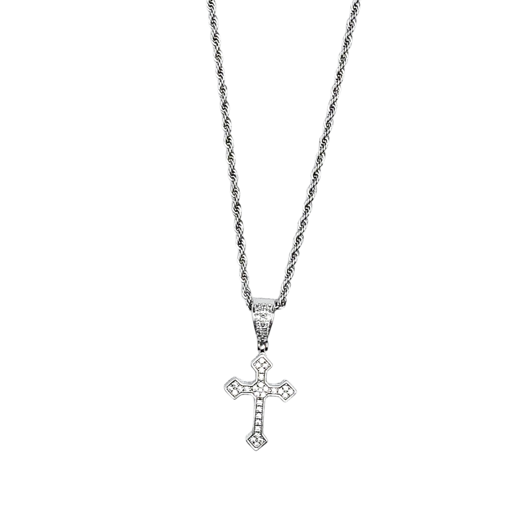 MR_GOLDss POINTED CROSS CZ NECKLACE SILVER