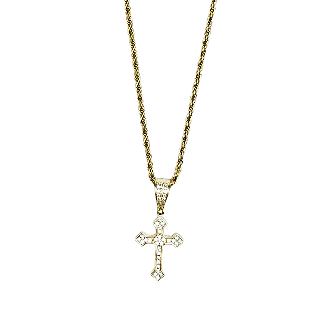 MR_GOLDss POINTED CROSS CZ NECKLACE GOLD