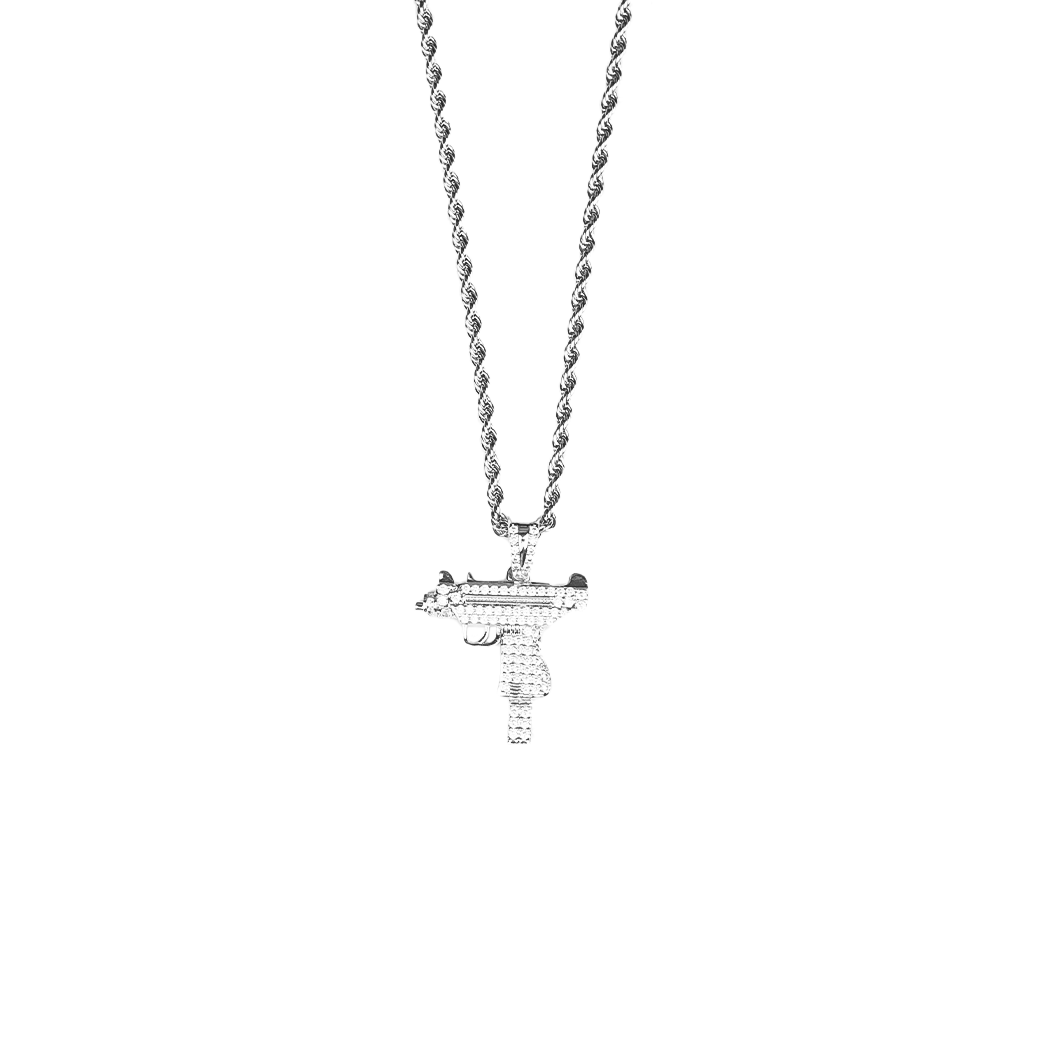 MR_GOLDss SMALL UZI CZ PENDENTS NECKLACE SILVER