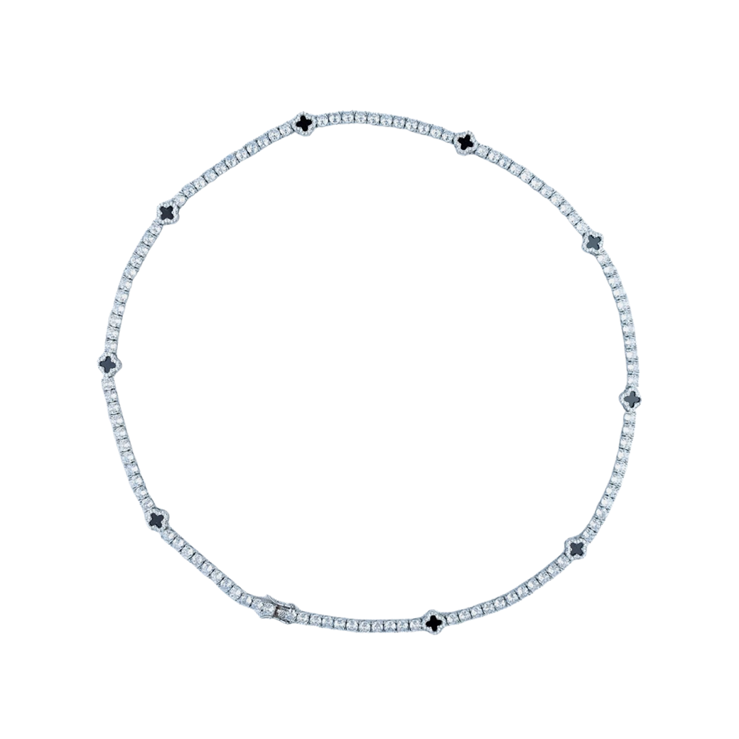 MR_GOLDss TENNIS WITH CLOVER 4MM NECKLACE SILVER