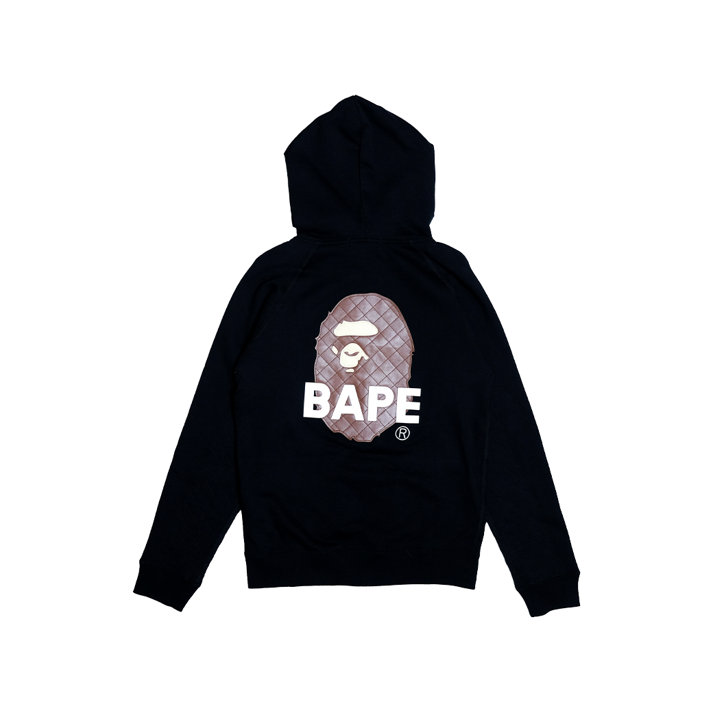 A BATHING APE FRONT SMALL APE LOGO BACK BIG LOGO APE ZIP HOODIE BLACK