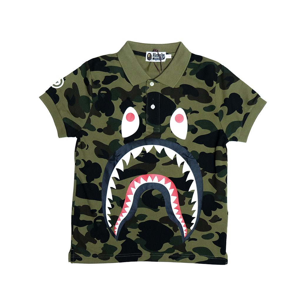 A BATHING APE 1ST SHARK POLO CAMO GREEN
