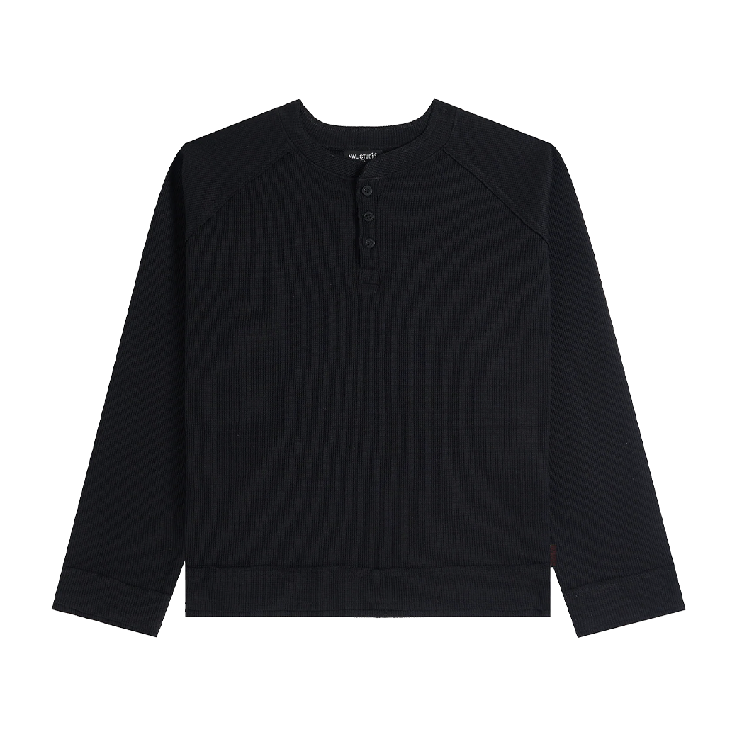 NWL.BKK HENLEY WAFFLE LONG SLEEVE T-SHIRT BLACK