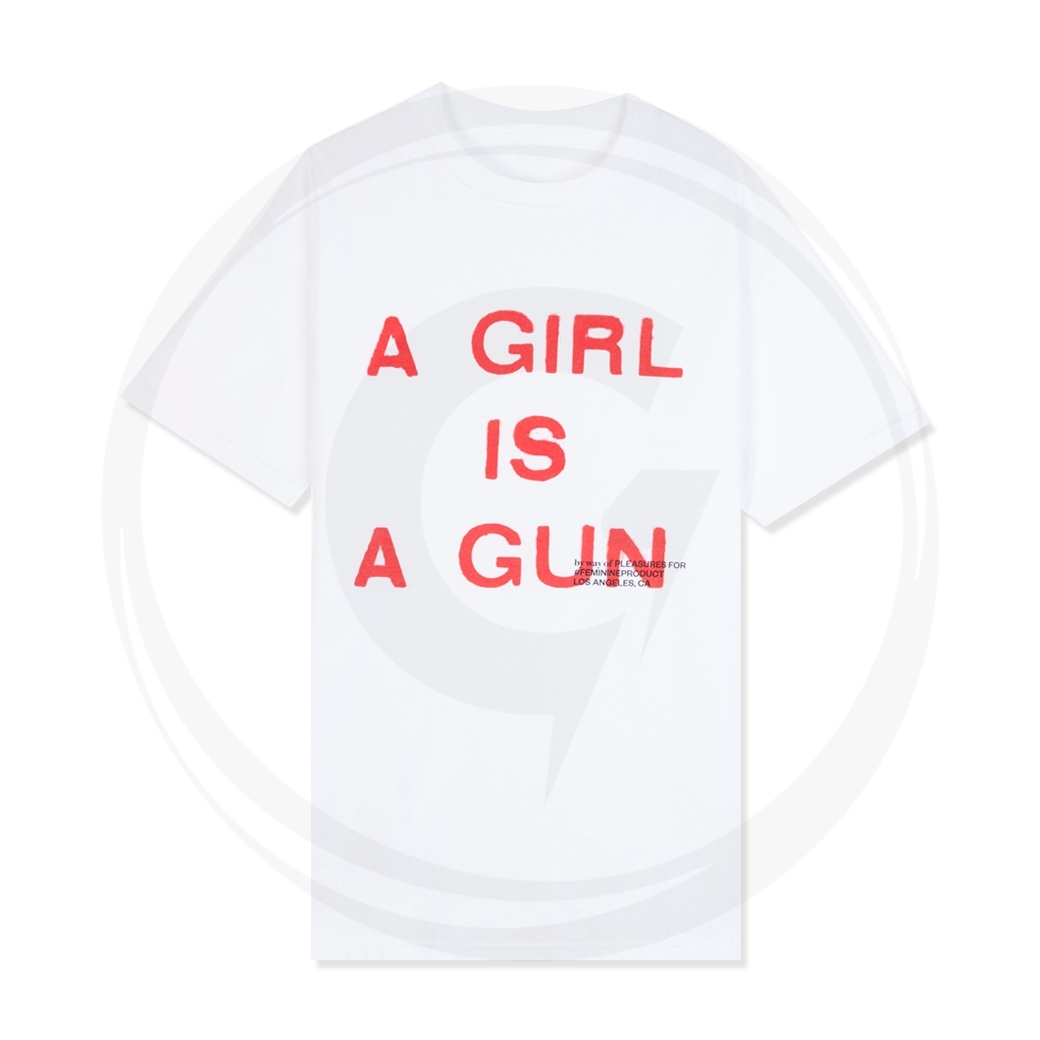  PLEASURES GIRL IS A GUN T-SHIRT WHITE