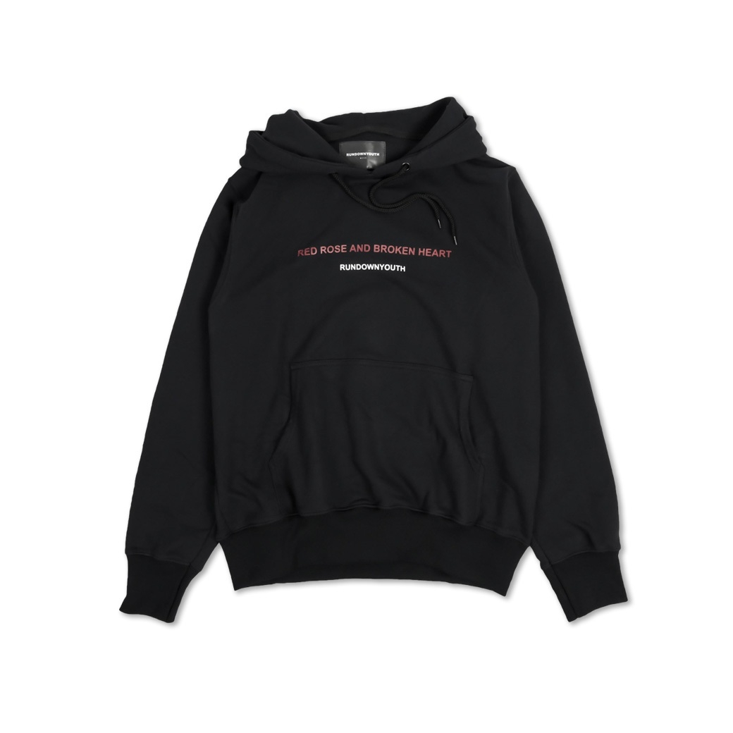 RUNDOWNYOUTH RED ROSE AND BROKEN HEART HOODIE BLACK