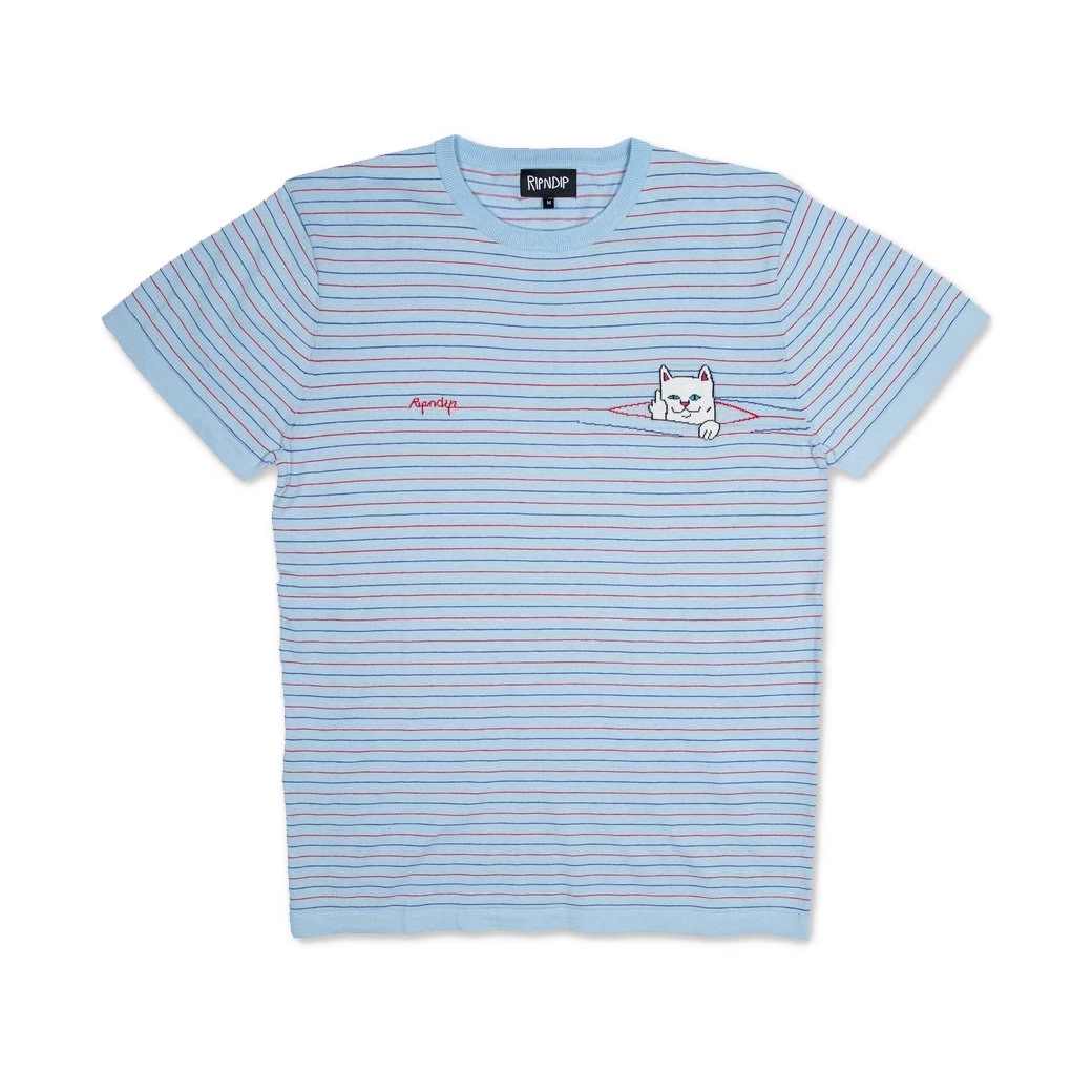 RIPNDIP PEEKING NERMAL KNIT T-SHIRT BABY BLUE/RED