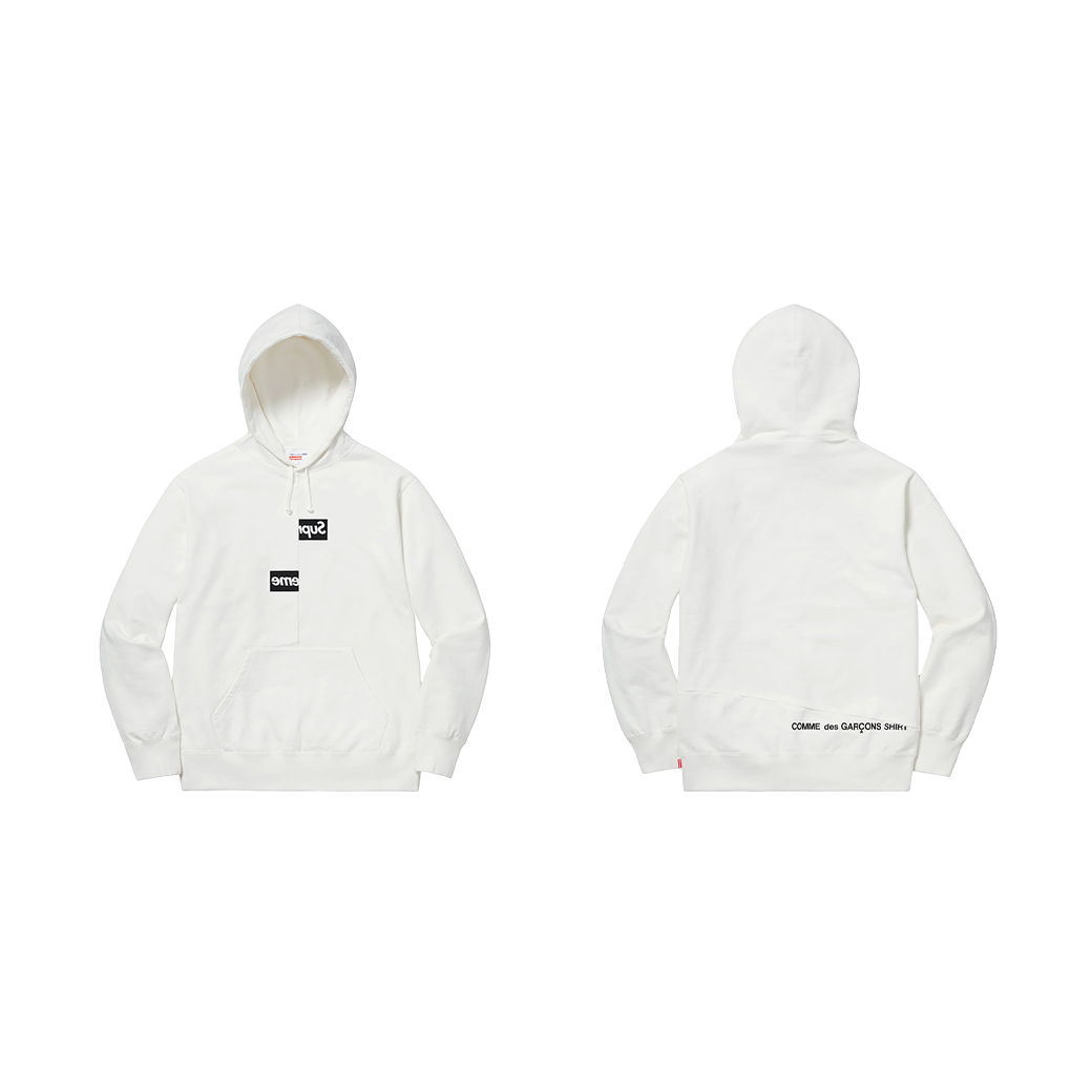 SUPREME X CDG BOX LOGO HOODIE WHITE
