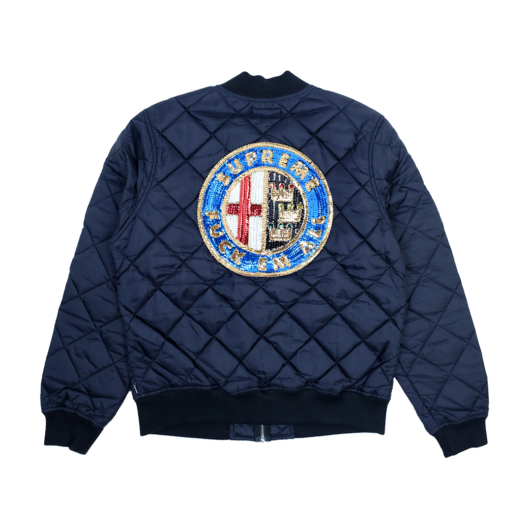SUPREME SEQUIN PATCH QUILTED JACKET BOMBER BLACK