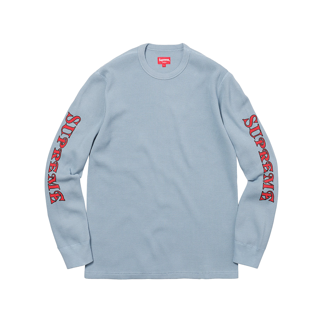 SUPREME LOGO WAFFLE THERMAL LONG SLEEVE T-SHIRT LIGHT BLUE