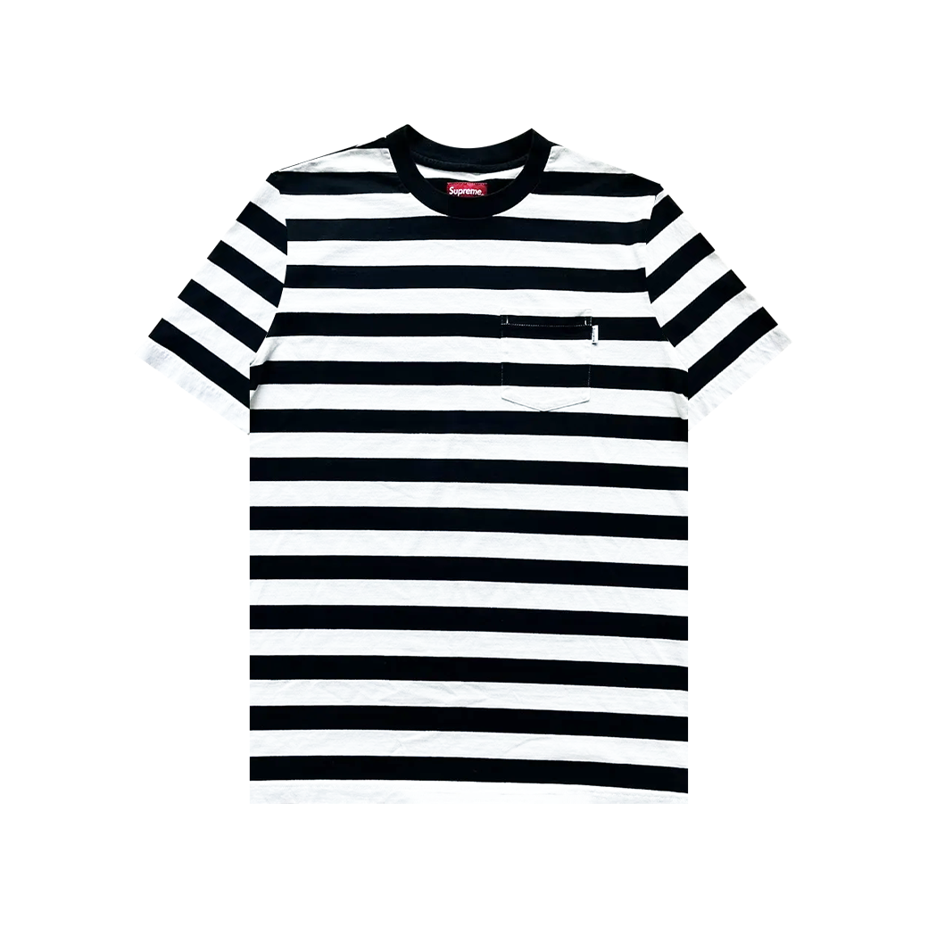SUPREME BASIC STRIPE POCKET T-SHIRT BLACK/WHITE