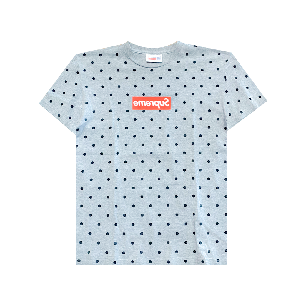 SUPREME X CDG POLKA DOT BOX LOGO T-SHIRT GREY