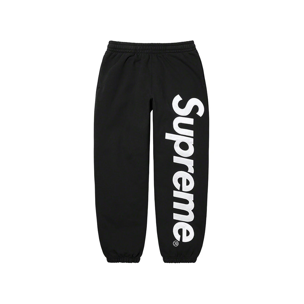 SUPREME SATIN APPLIQUE SWEATPANTS BLACK