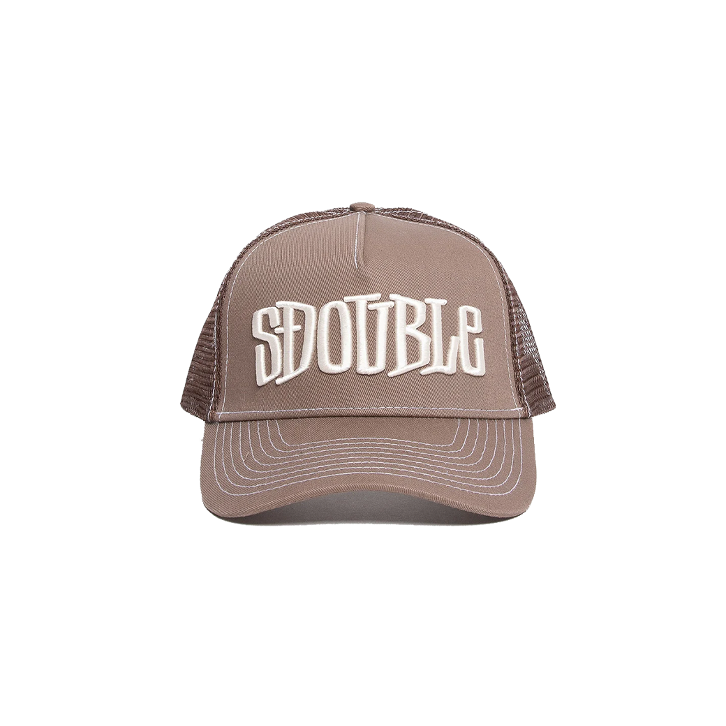 S DOUBLE MID-BLOCK CURVED PEAK TRUCKER BROWN