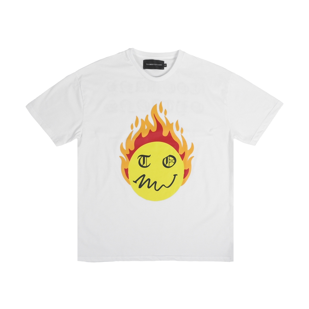  TOOMANY OPTIONS BURNING HEAD T-SHIRT WHITE