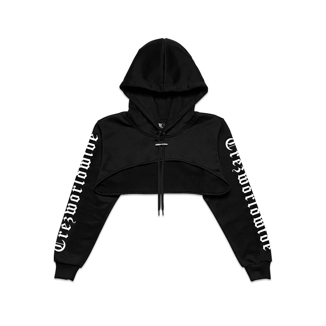 TZ WORLDWIDE BE TREZ HIGH CROPPED HOODIE BLACK