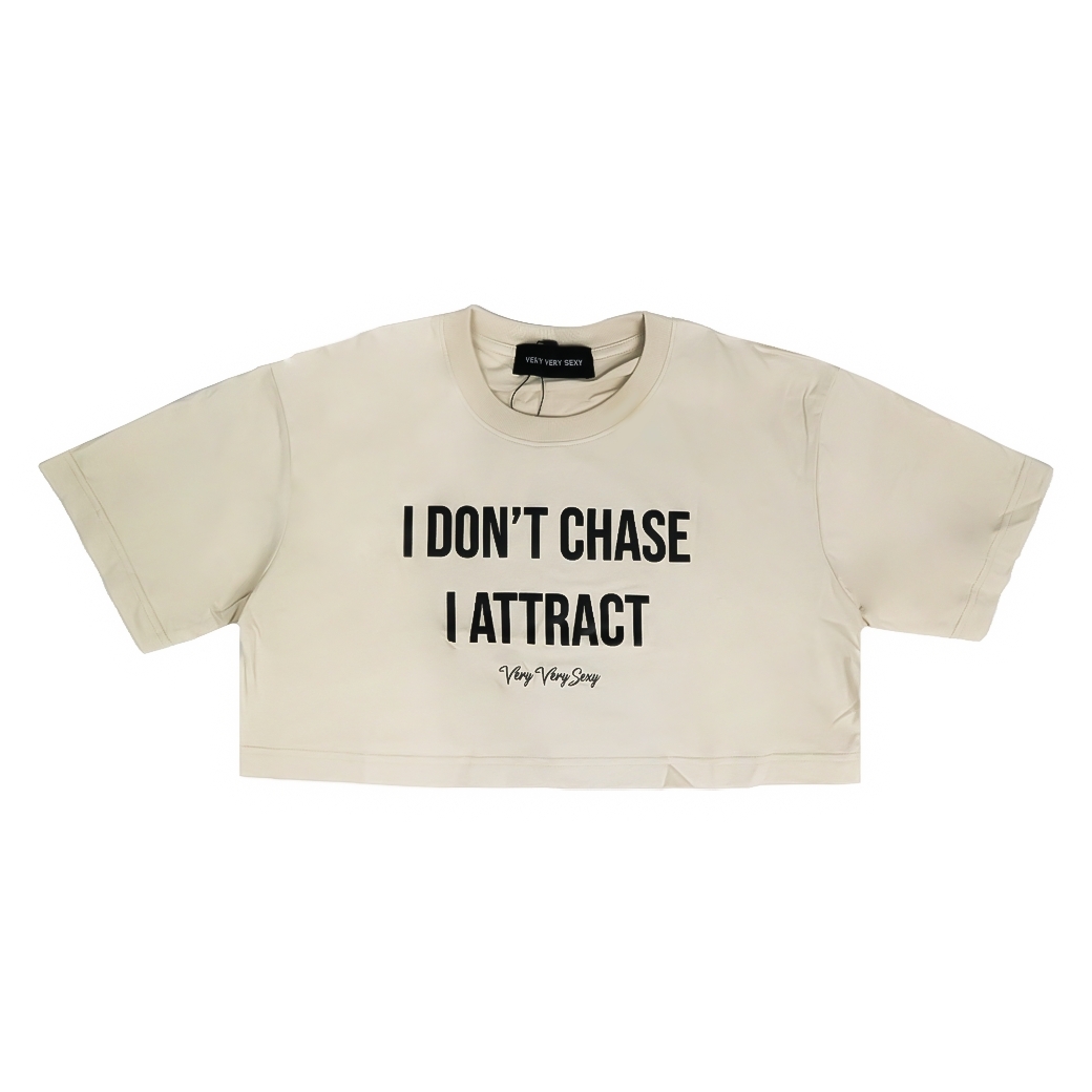 VERY VERY SEXY I DON'T CHASE CROP TOP TEE BEIGE