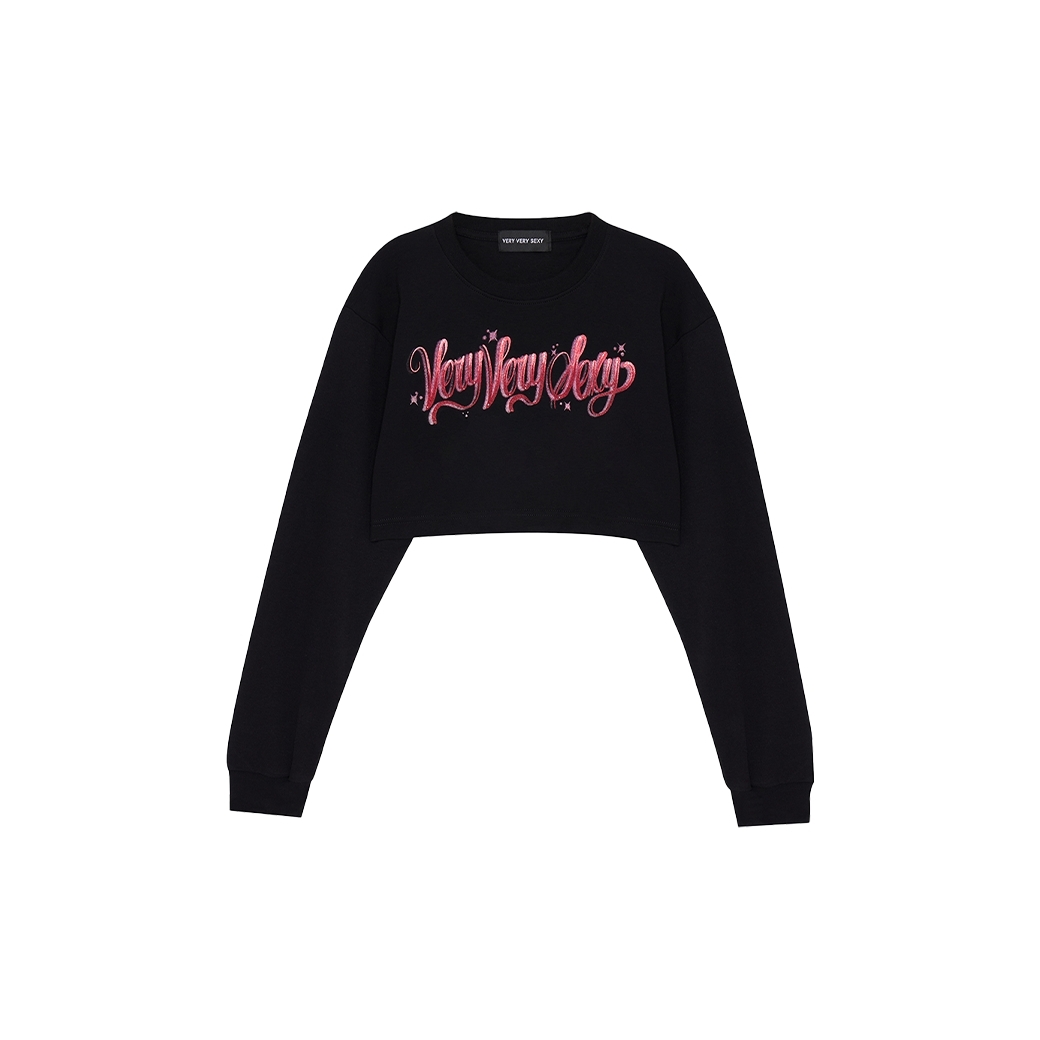 VERY VERY SEXY SPRAY BRUSH L/S CROP TEE BLACK