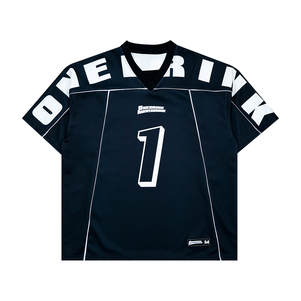 ONE DRINK AND WE GO HOME FOOTBALL JERSEY BLACK