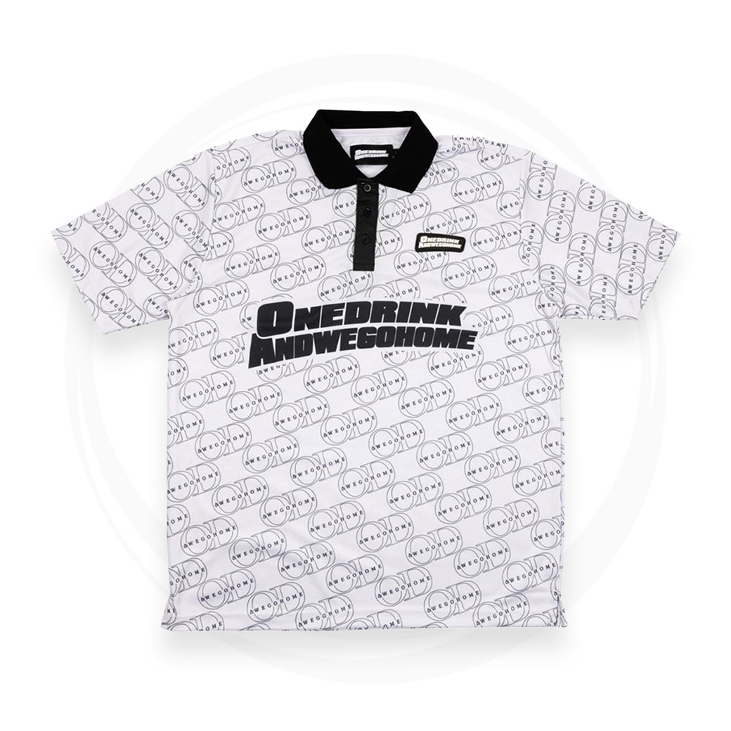 ONE DRINK AND WE GO HOME OD & WGH POLO SHIRT WHITE