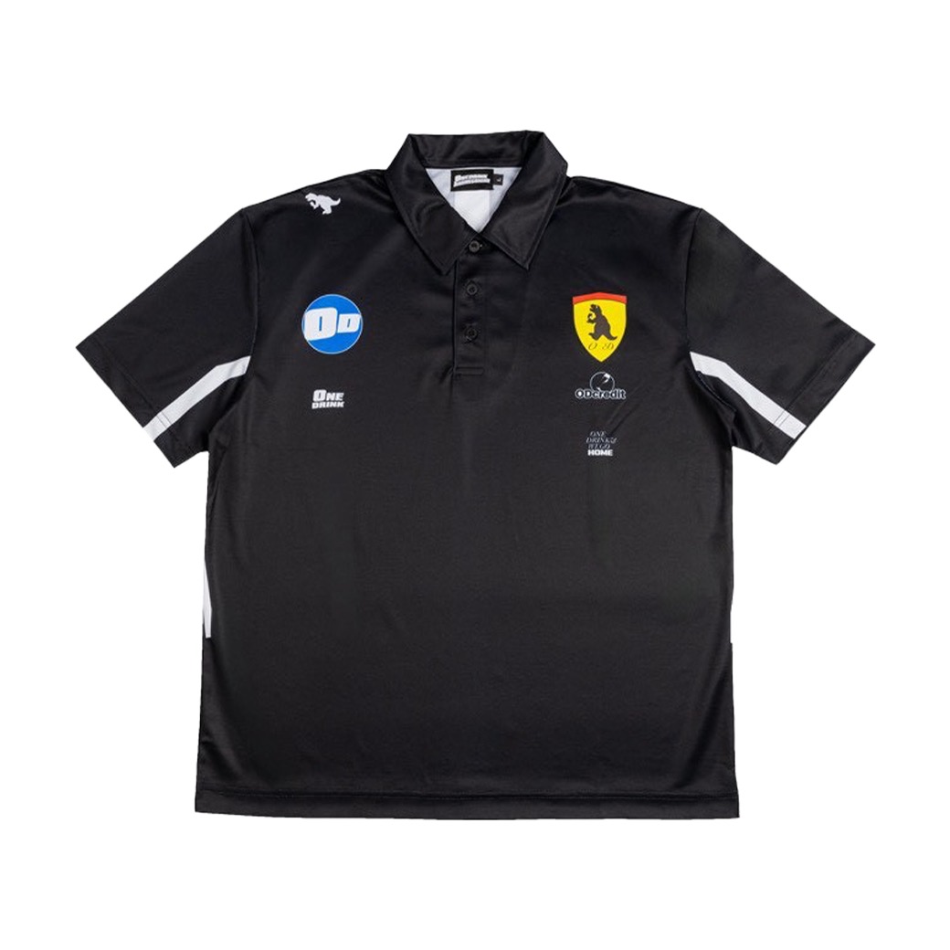 ONE DRINK AND WE GO HOME RACING TEAM POLO BLACK