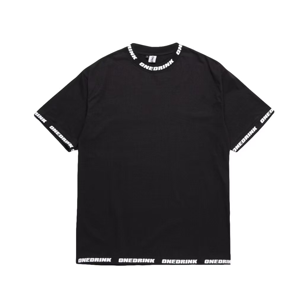 ONE DRINK AND WE GO HOME LOGO BLUE T SHIRT BLACK MULTI BRAND SPACE 