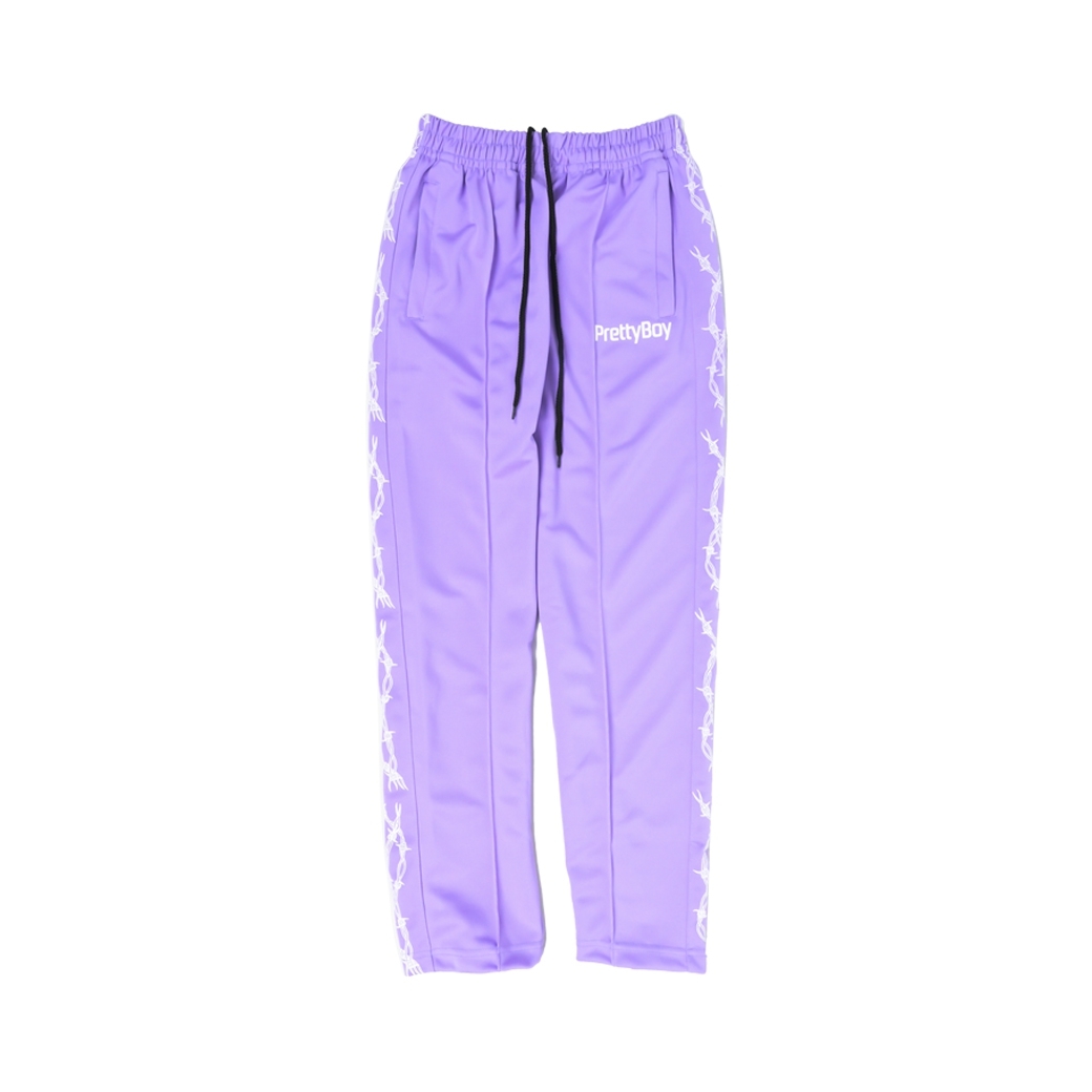 purple and black track pants